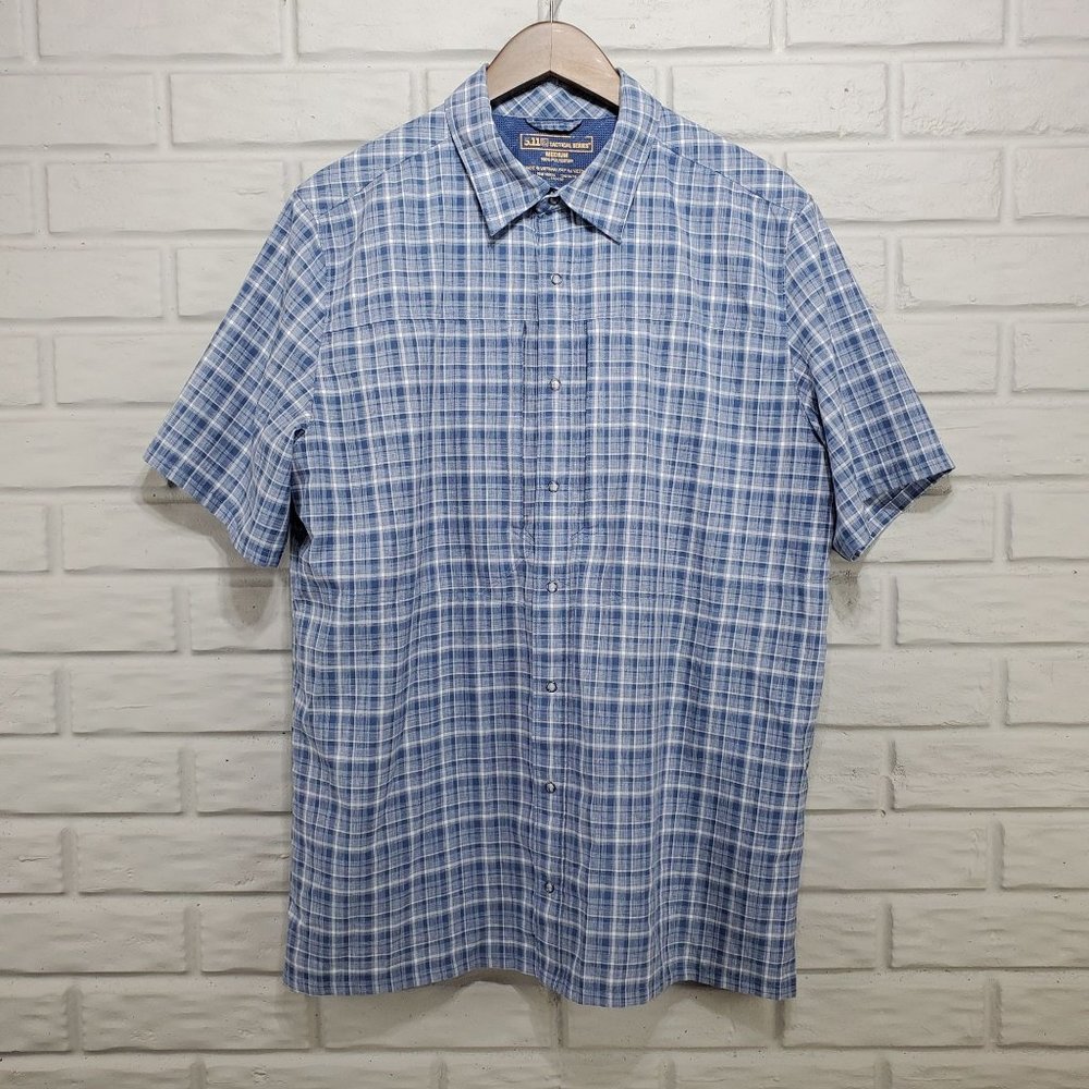 5.11 Tactical Series Men's Size M Blue White Plaid Button Front Mesh Lined Shirt